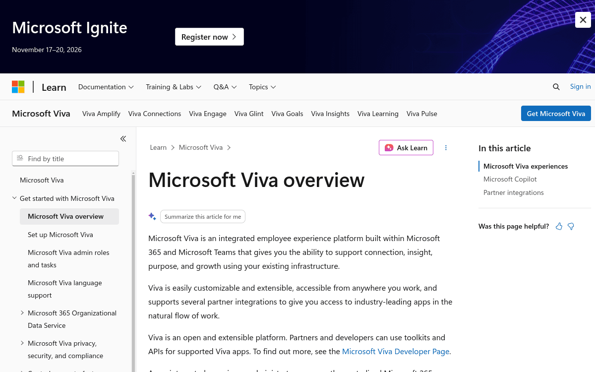 Microsoft Viva official product page